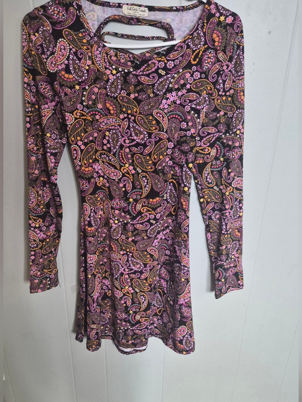 Full Circle Trends Pink Paisley Long-Sleeve A-Line Dress